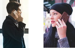 Man and woman calling each other