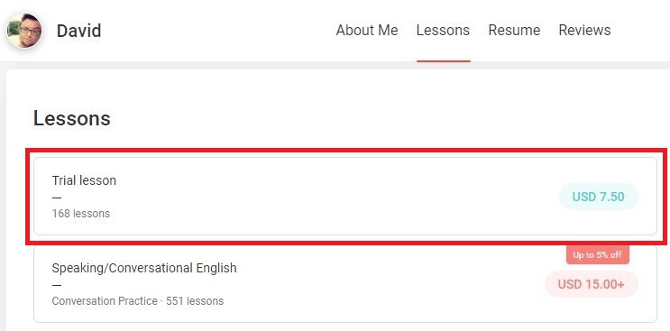 trial English lesson online